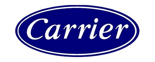 Carrier logo in a navy blue oval, representing a globally trusted brand in heating, ventilation, and air conditioning (HVAC) systems.