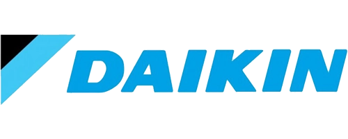 Daikin logo in light blue with a diagonal stripe, showcasing innovative air conditioning and HVAC solutions for modern homes and businesses.